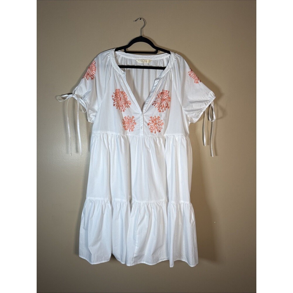 Wayward Fancies Eshakti Dress XL White Poplin Tiered Embroidered Tie Sleeve - Picture 3 of 7